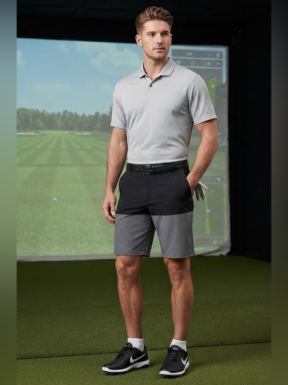 Nike Golf Dri-Fit Black Gray Colorblock Shorts Size 36 Minor Flaw